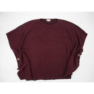 LOFT Womens Poncho Wrap One Size Red Crew Neck Side Buttons Casual Knit Pullover